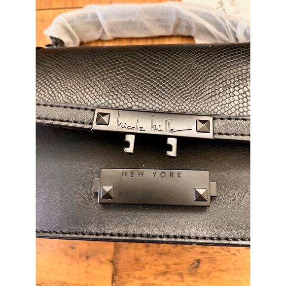 NICOLE MILLER Black Faux Leather Crossbody Bag NWT - Picture 6 of 7